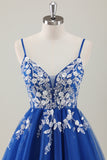 Fuchsia A-Line Spaghetti Straps Sequins Short Homecoming Dress with Appliques