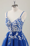 Fuchsia A-Line Spaghetti Straps Sequins Short Homecoming Dress with Appliques