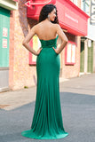 Sparkly Green Mermaid Strapless Corset Long Prom Dress with Slit