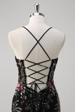 Black Mermaid Spaghetti Straps Appliqued Long Prom Dress With Sequins