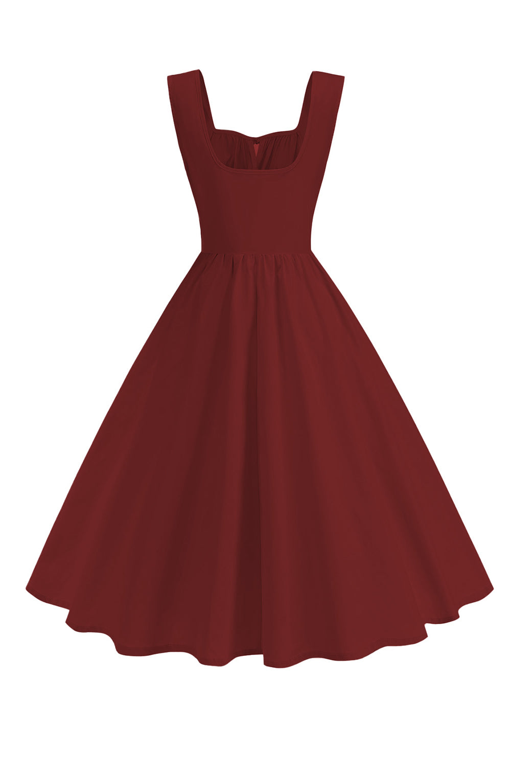 Burgundy Square Neck A-Line Midi 1950s Dress