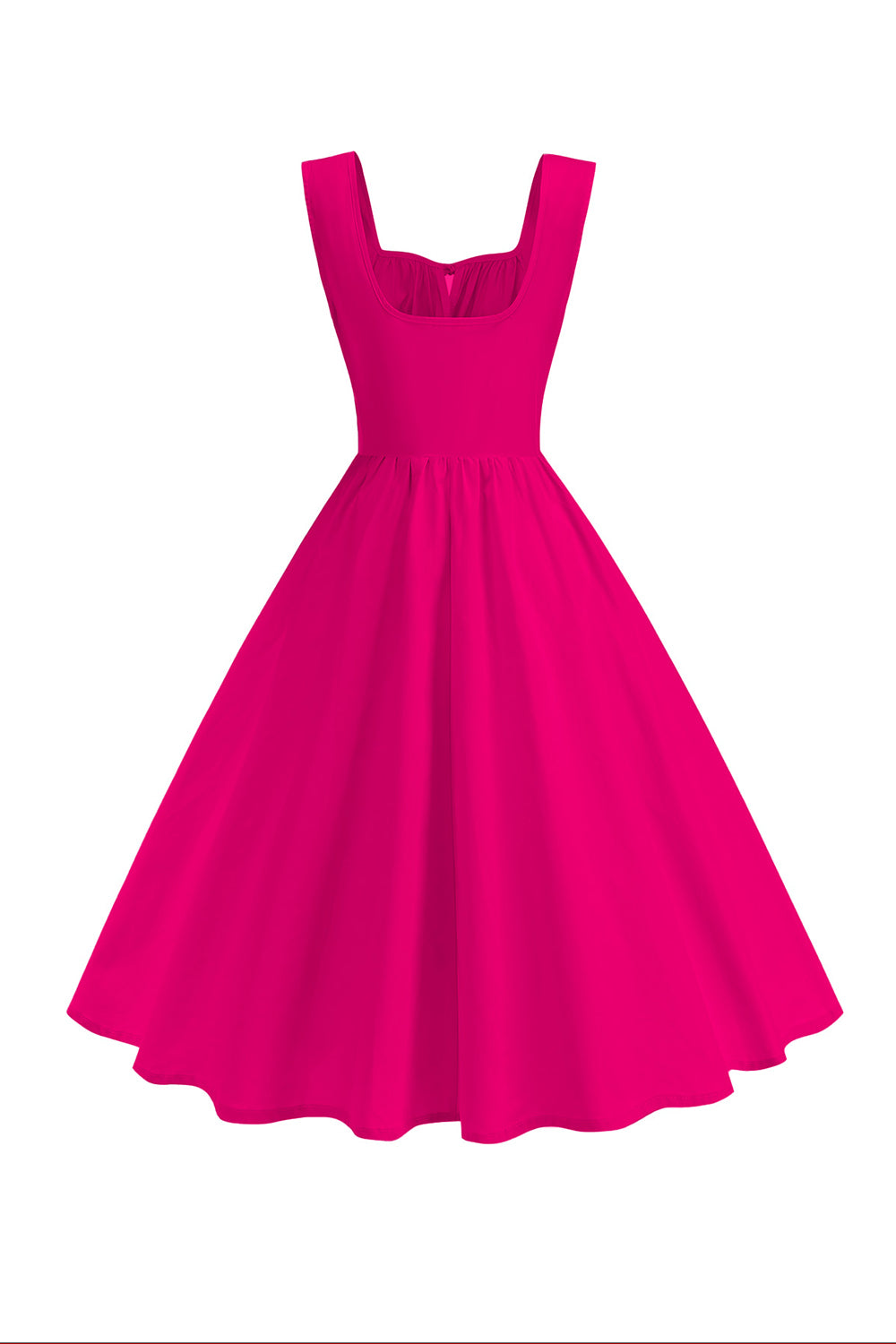 Burgundy Square Neck A-Line Midi 1950s Dress