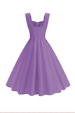 Burgundy Square Neck A-Line Midi 1950s Dress