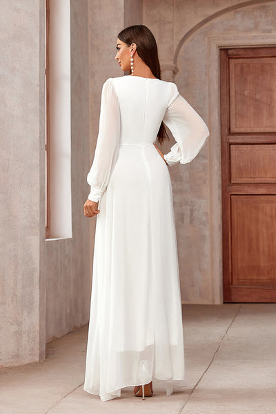 ZAPAKA Women White A-Line High-Low Party Dress Wrap V Neck Long Sleeves Formal Dress, White / M ZAPAKA Women White A-Line High-Low Party Dress Wrap V Neck Long Sleeves Formal Dress, White / M