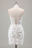 Ivory Strapless Beaded Tight Short Wedding Dress with Appliques