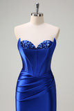 Sparkly Grey Green Mermaid Sequin Strapless Corset Satin Prom Dress with Slit