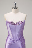 Sparkly Grey Green Mermaid Sequin Strapless Corset Satin Prom Dress with Slit