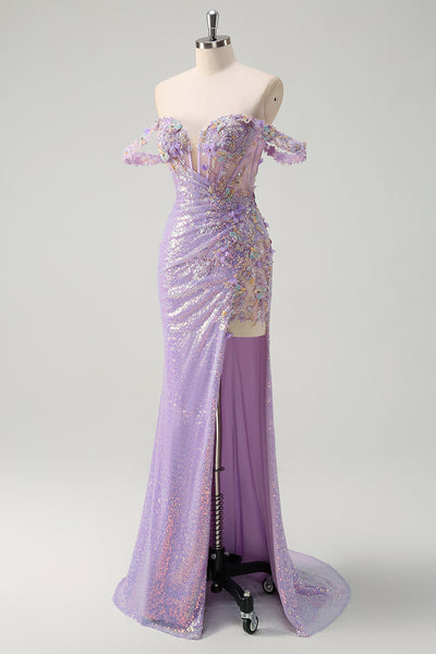 ZAPAKA Women Sparkly Light Purple Prom Dress with Slit Off The Shoulder Long Corset Sequin Evening Dress, Lilac / US20W ZAPAKA Women Sparkly Light Purple Prom Dress with Slit Off The Shoulder Long Corset Sequin Evening Dress, Lilac / US20W