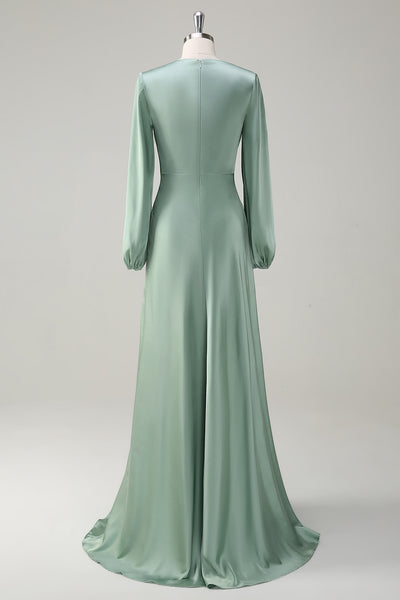 slim fit dress slacks Andie Long Sleeve Bridesmaid Dress in Sage main image 1