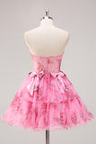 Floral A-Line Strapless Corset Pink Tulle Homecoming Dress