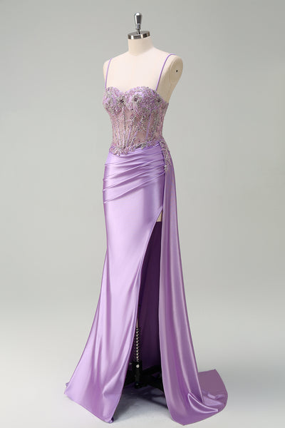 Eureka EK161 Sparkling Sheer Corset Slit Leg Dress