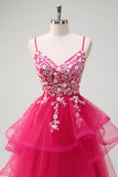 Grey Pink A-Line Spiral Ruffle Tiered Long Corset Prom Dress with Appliques