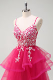 Grey Pink A-Line Spiral Ruffle Tiered Long Corset Prom Dress with Appliques