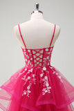 Grey Pink A-Line Spiral Ruffle Tiered Long Corset Prom Dress with Appliques