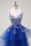 Grey Pink A-Line Spiral Ruffle Tiered Long Corset Prom Dress with Appliques