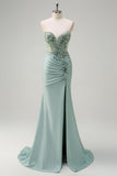 Purple Mermaid Spaghetti Straps Corset Sequin Long Prom Dress