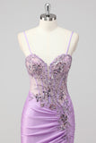 Sparkly Grey Green Mermaid Strapless Sequin Corset Ruched Long Prom Dress with Slit