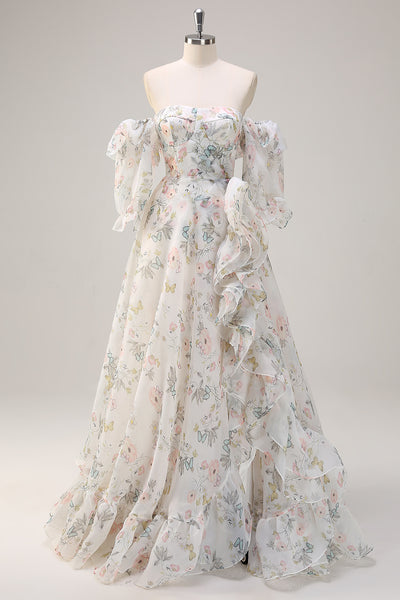 white long sleeve dress with flowers Long Sleeve Flower Detail Two Piece Maxi Dress White