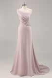 One Shoulder Mermaid Long Khaki Formal Dress