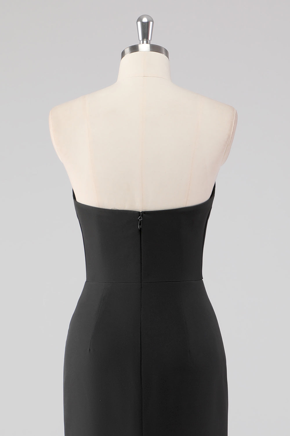 Elegant Black Strapless Bow Detail Mermaid Evening Dress with Slit