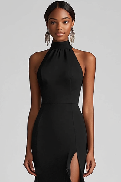 open lace back dress Black Halter Neck Draped Wrap Skirt Midi Dress – AX Paris
