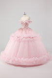 Princess Blush Ball Gown Cold Shoulder Ruffles Tulle Quinceanera Dress