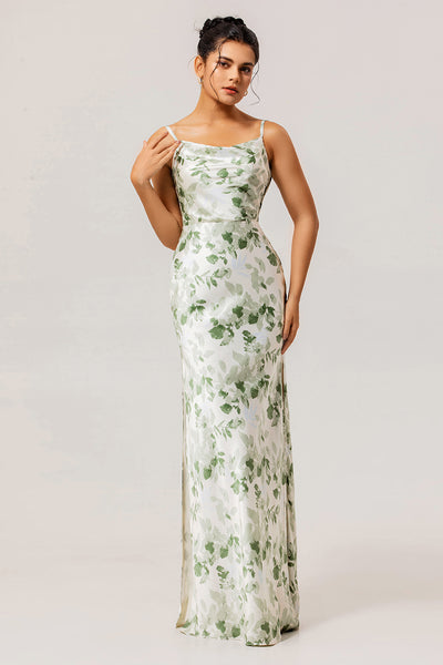 ZAPAKA Women Green Floral Bridesmaid Dress Sheath Cowl Neck Printed Spaghetti Straps Wedding Guest Dress, Green Flower / US4 ZAPAKA Women Green Floral Bridesmaid Dress Sheath Cowl Neck Printed Spaghetti Straps Wedding Guest Dress, Green Flower / US4