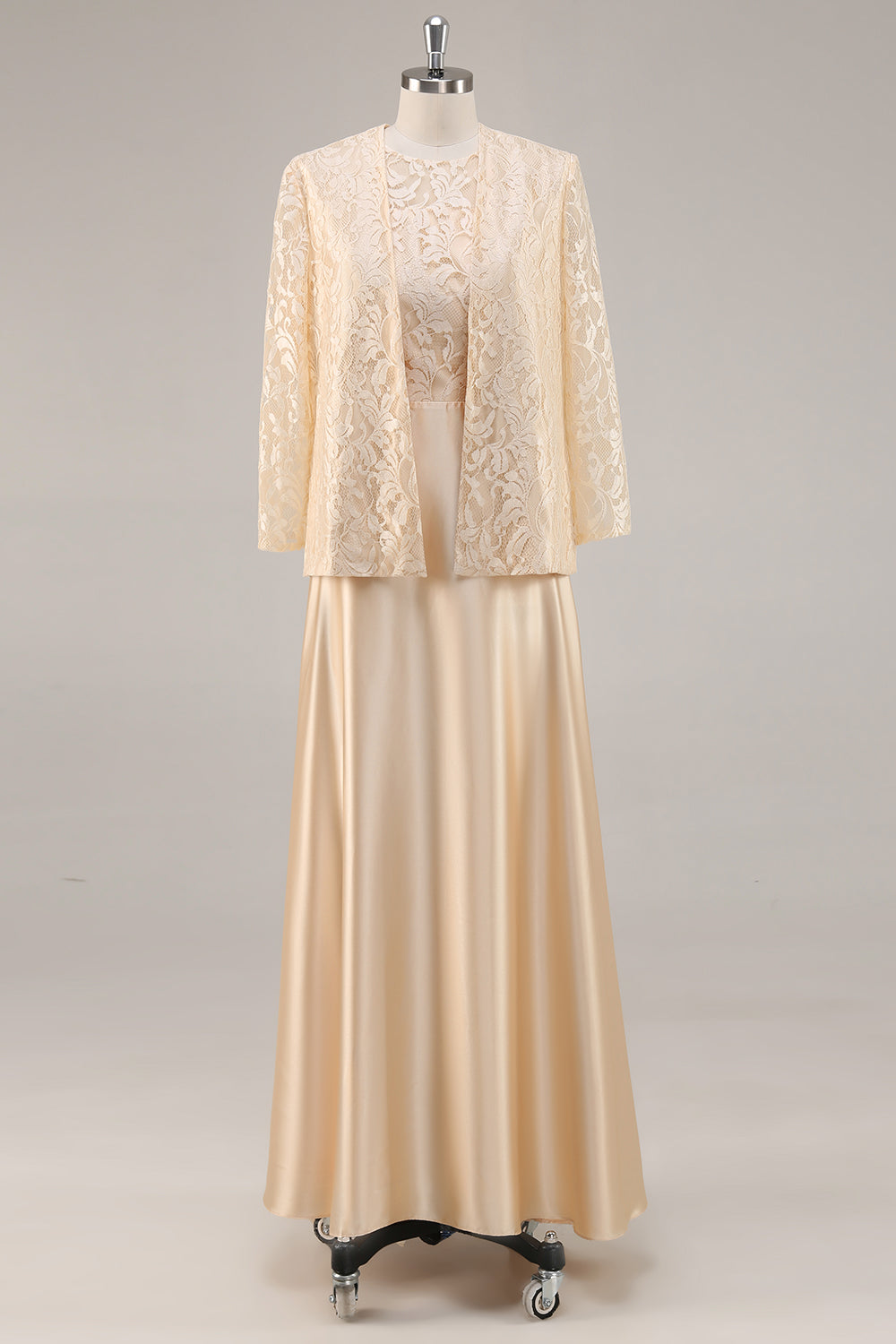 Long Sleeve Champagne A Line Two Piece Mother Of The Bride Dress