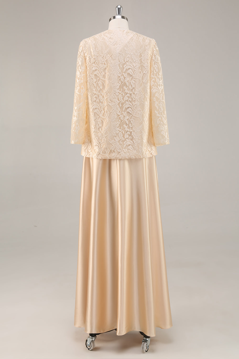 Long Sleeve Champagne A Line Two Piece Mother Of The Bride Dress