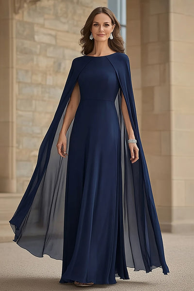ZAPAKA Women Navy Long Mother of the Bride Dress Mermaid Chiffon Wedding Guest Dress with Cape ZAPAKA Women Navy Long Mother of the Bride Dress Mermaid Chiffon Wedding Guest Dress with Cape