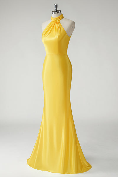 Vintage Mermaid Halter Yellow Flowers Long Prom Dresses C72 main image 0