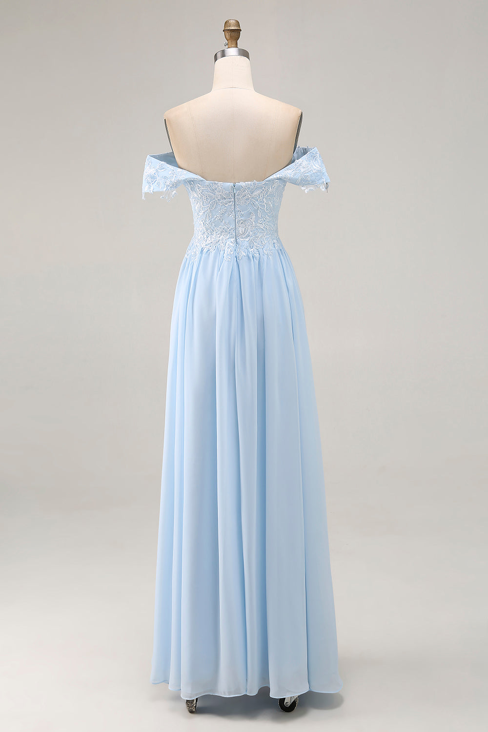 Elegant Sky Blue Sheath Off the Shoulder Chiffon Long Mother of the Bride with Appliques