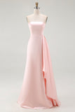 Sheath Pink Satin Strapless Gala Dress