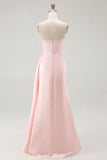 Sheath Pink Satin Strapless Gala Dress
