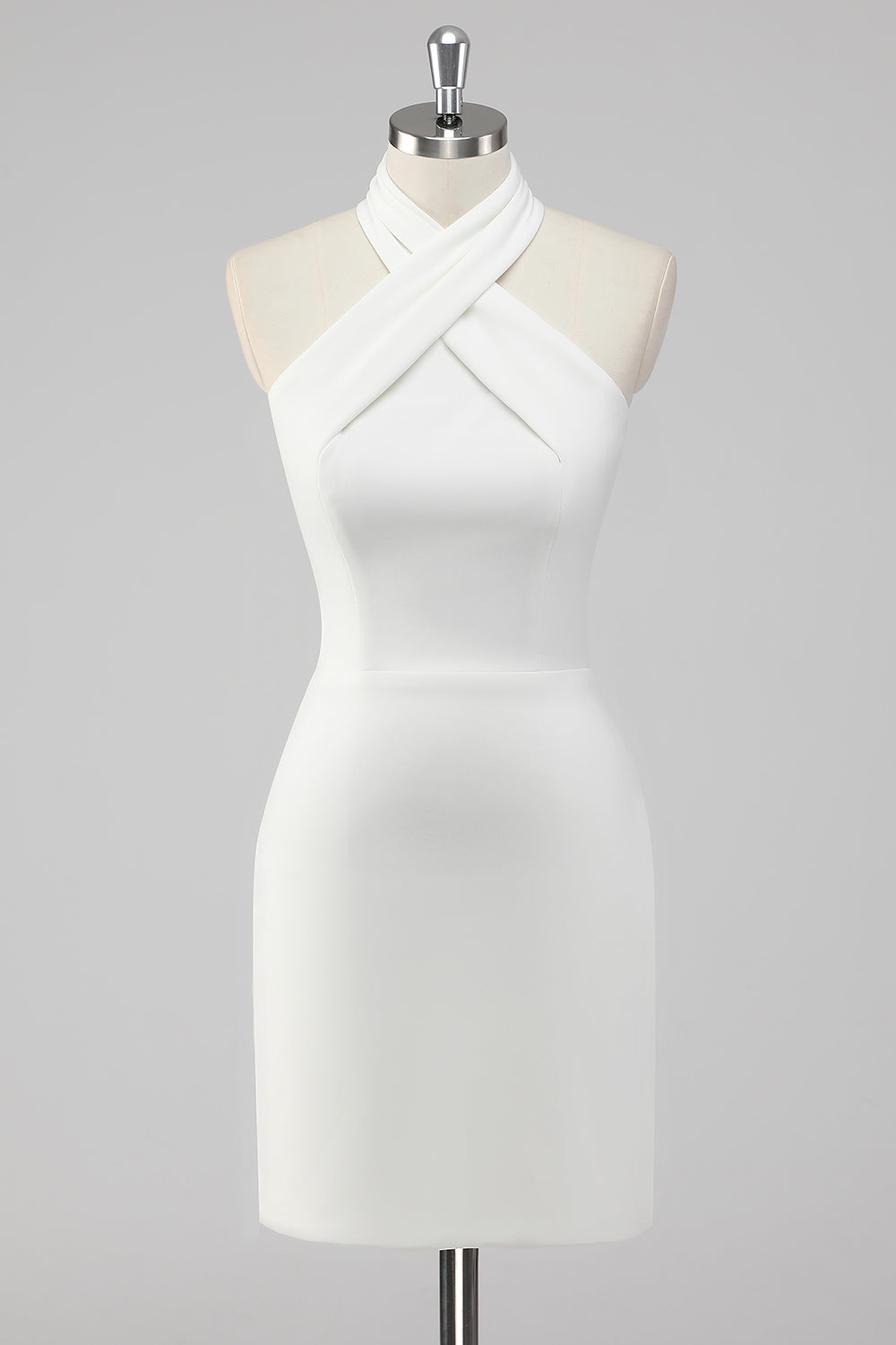 A-Line Halter Neck Satin Little White Graduation Dress
