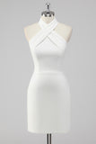A-Line Halter Neck Satin Little White Graduation Dress