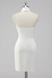 A-Line Halter Neck Satin Little White Graduation Dress