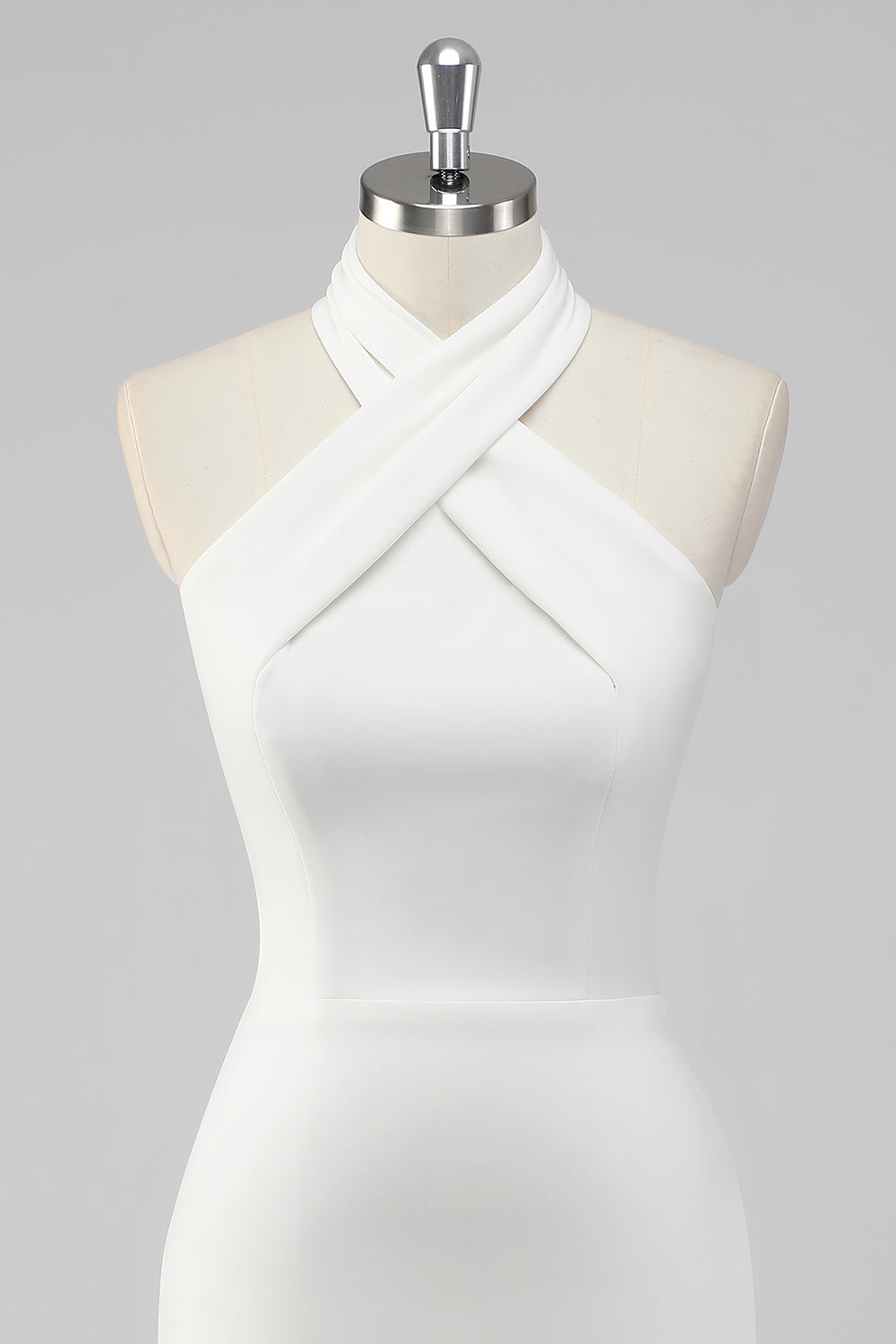 A-Line Halter Neck Satin Little White Graduation Dress