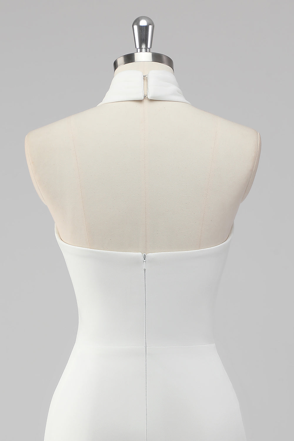 A-Line Halter Neck Satin Little White Graduation Dress