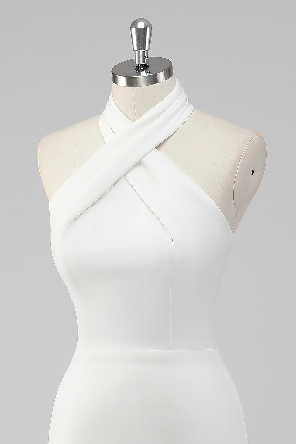 A-Line Halter Neck Satin Little White Graduation Dress