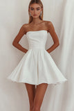 A-Line Straight Satin Short Graduation Dress