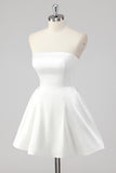 Simple A-Line Strapless Little White Graduation Dress