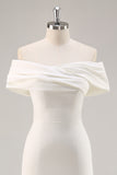 White Off the Shoulder Sheath Satin Asymmetrical Graduation Dress