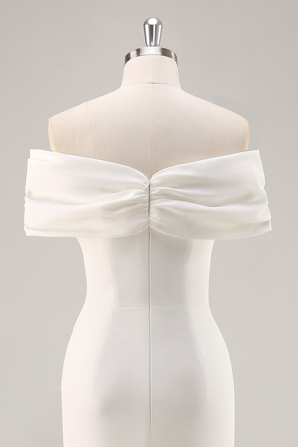 White Off the Shoulder Sheath Satin Asymmetrical Graduation Dress