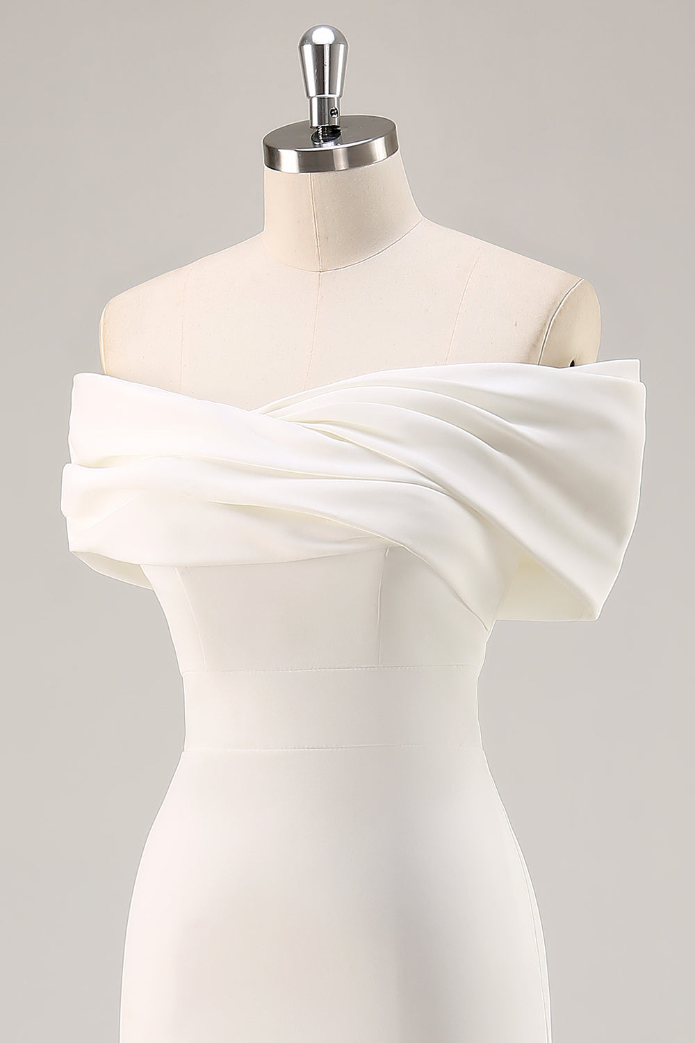 White Off the Shoulder Sheath Satin Asymmetrical Graduation Dress