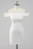 White Sheath Off the Shoulder Satin Short Graduation Dress