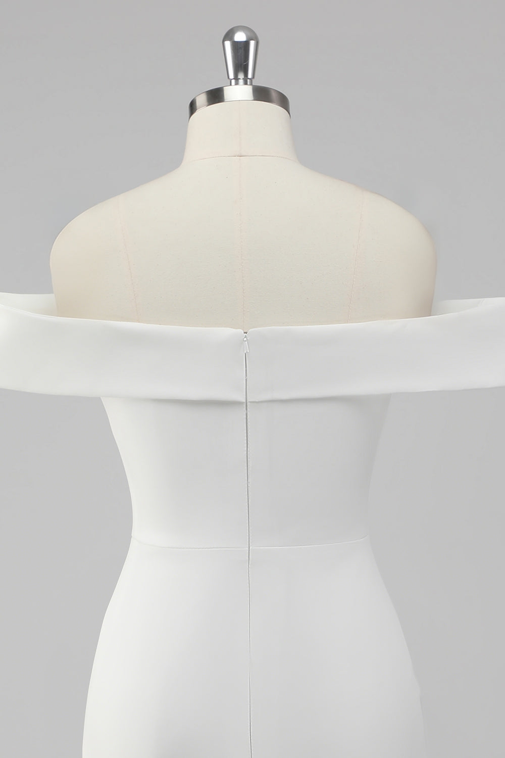 White Sheath Off the Shoulder Satin Short Graduation Dress