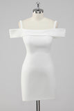 White Sheath Off the Shoulder Satin Short Graduation Dress