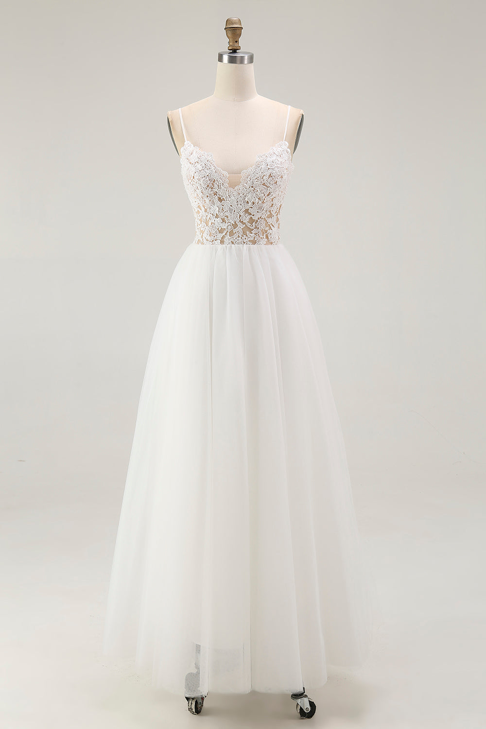 White A Line Spaghetti Straps Engagement Dress With Lace