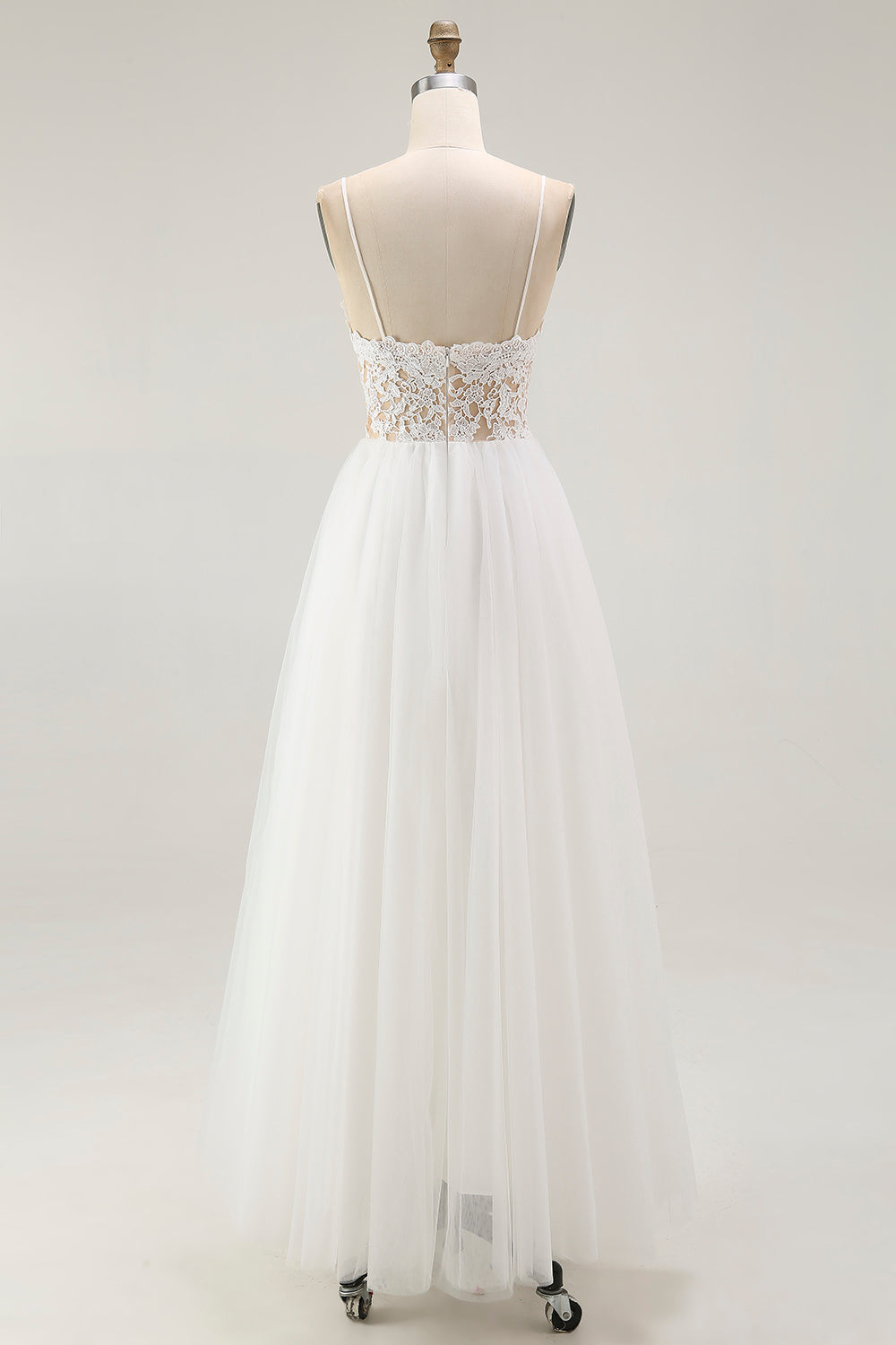 White A Line Spaghetti Straps Engagement Dress With Lace